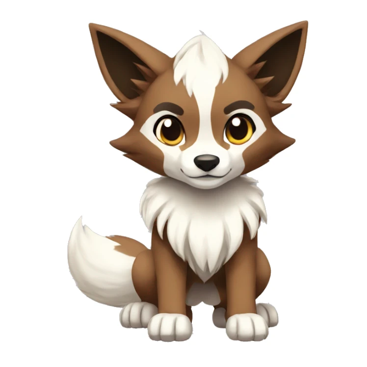 Brown and White Cartoon Chibi Wolf Eevee Lycanroc Full Body sticker