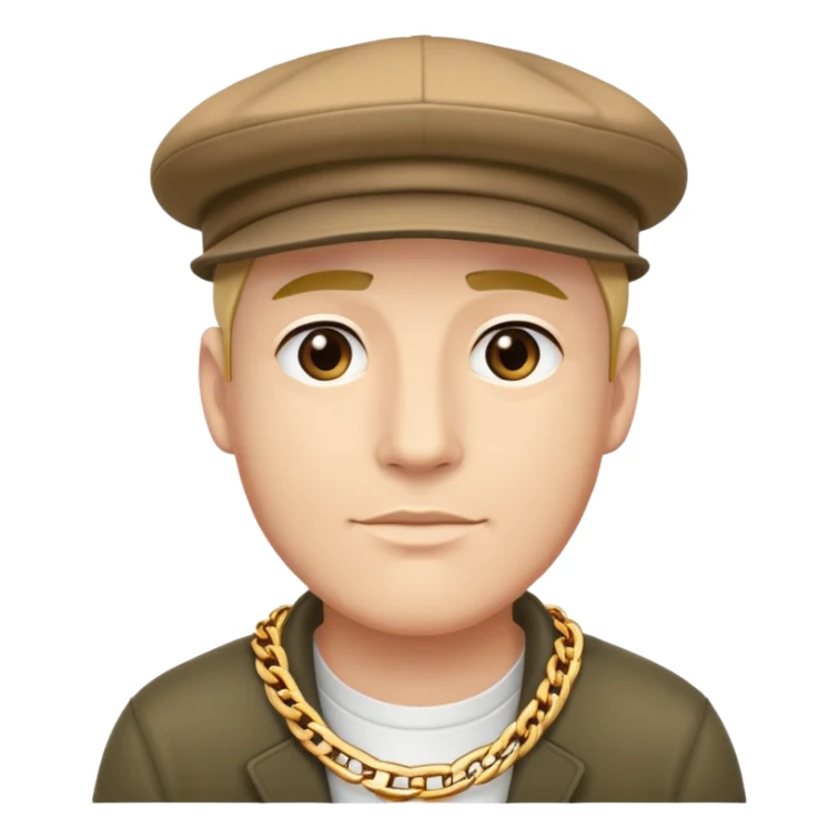 man with a flat cap, oversized gold chain, no earrings sticker