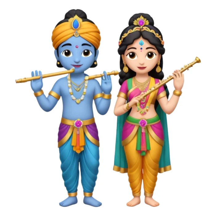 3d Krishna and Radha cute standing together with fuet sticker