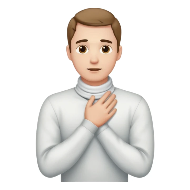 man cross handed holding neck sticker