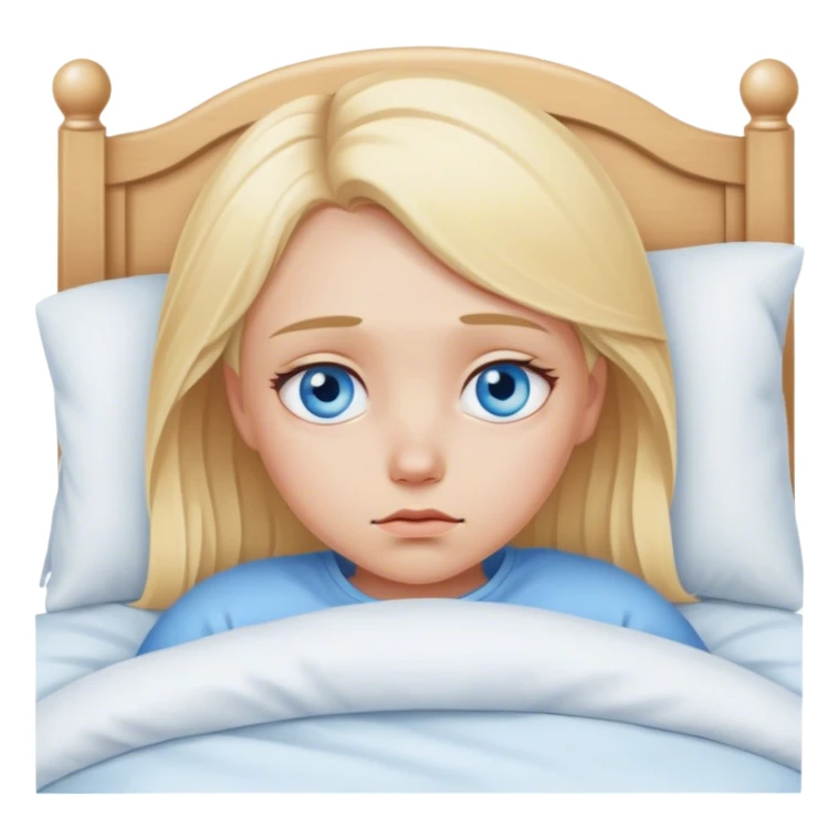 Sad blonde girl blue eyes in bed sticker