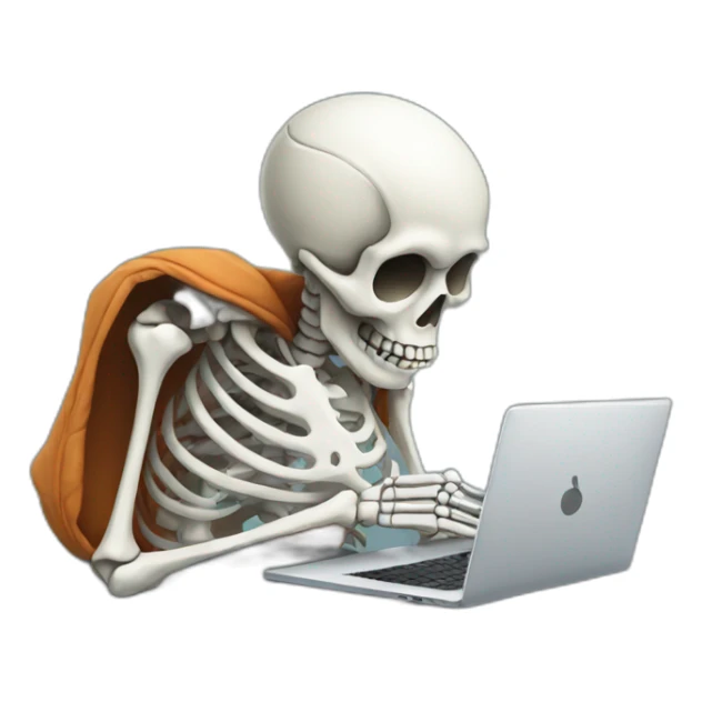 Tired Skeleton with laptop in hoodie sticker