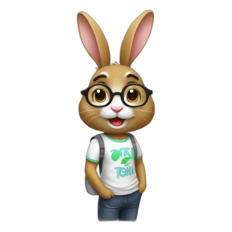 a rabbit with glasses and a T-shirt with the inscription Тишотка shows ok sticker
