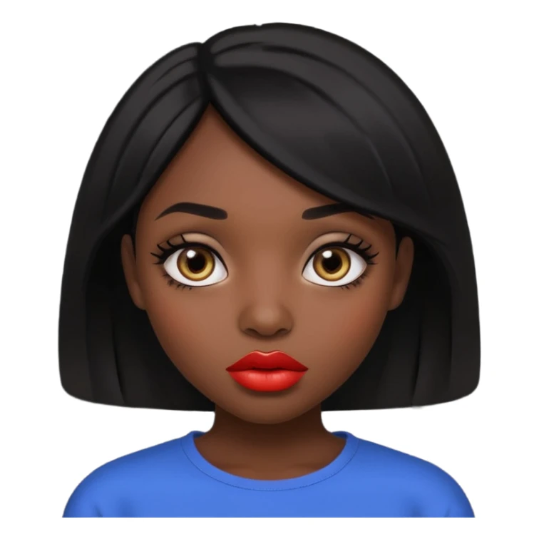 Dark skin gurl with black hair, big lips m, dark brown eye, octagon face shape and chinky eyes no red lipstick  sticker