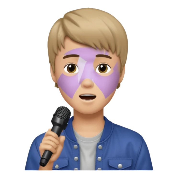 Justin Bieber, around 16, casual clothes, singing into mic sticker