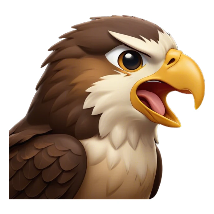 Cinematic Cute Yawning Hawk Portrait Emoji, Head tilted slightly with a dramatic, wide-open yawn, showcasing a robust, agile form with a softly drooping beak and sleepy, half-closed eyes, Simplified yet irresistibly adorable features, highly detailed, glowing with a soft, cozy glow, high shine, relaxed yet expressive, stylized with a dash of whimsical aerial charm, soft glowing outline, capturing the essence of a drowsy yet affectionate hawk that appears ready to stretch out for a nap! sticker