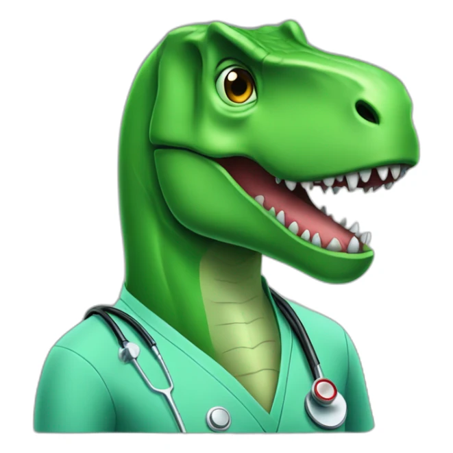 green t-rex head in medical uniform without stetoscope and black glasses sticker