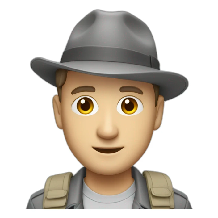 tim robinson wearing a grey fedora with a grey safari flap on the back sticker