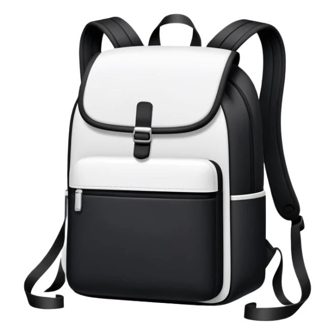 black backpack with white accents, minimal aesthetic, plain sticker