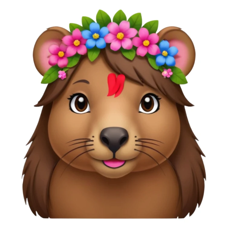 capybara with faka eye lashes and make up on - bright lipstick and eye make up - long brown hair, flowers in her hair

 sticker