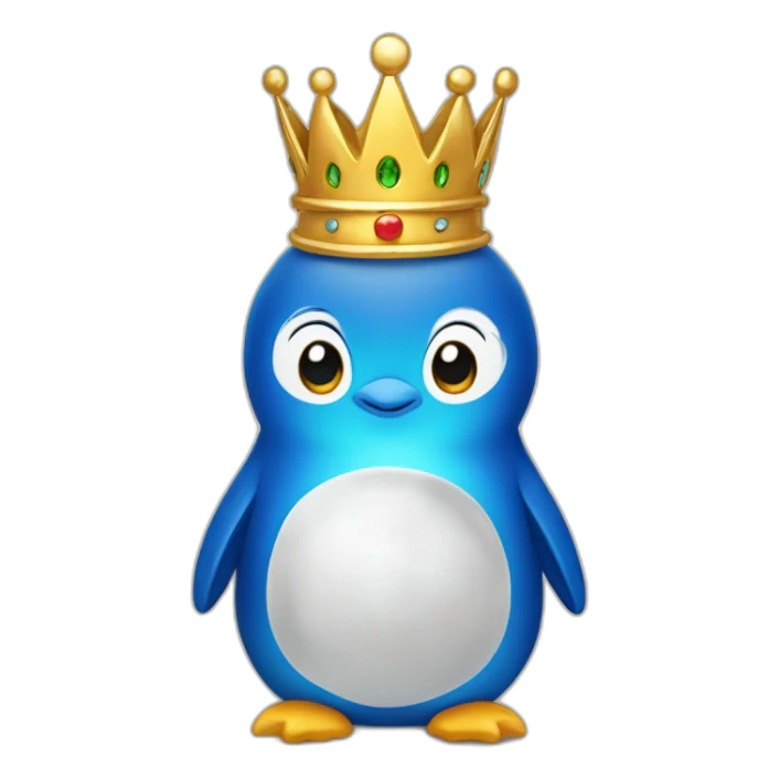 kawaï blue pudgy penguin wearing a golden crown sticker