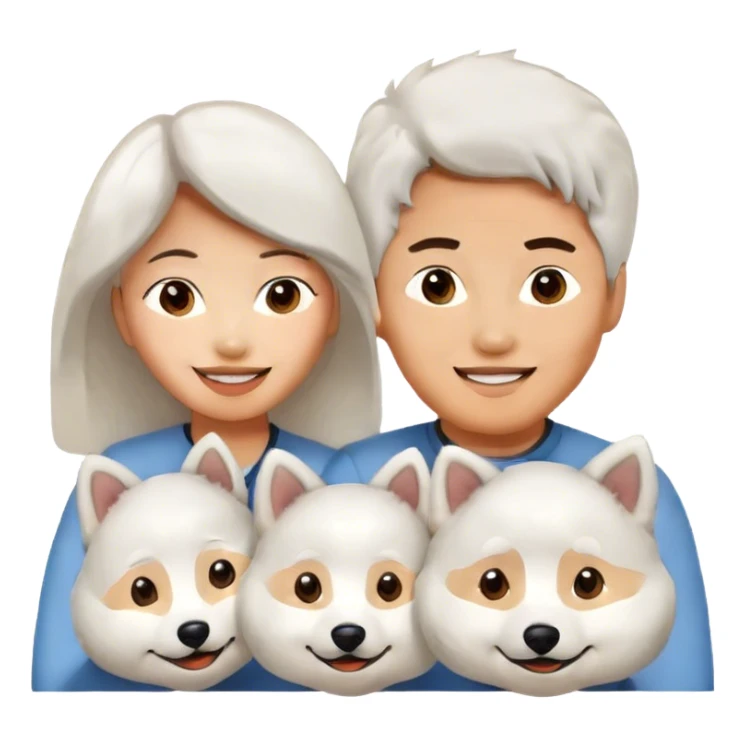 a young asian couple with a Samoyed  sticker