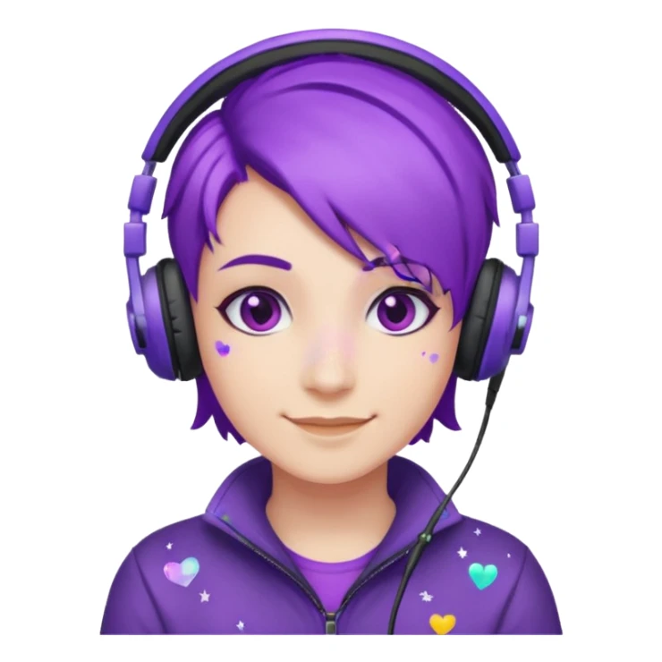 glitter purple gamer non-binary happy purple hair sticker