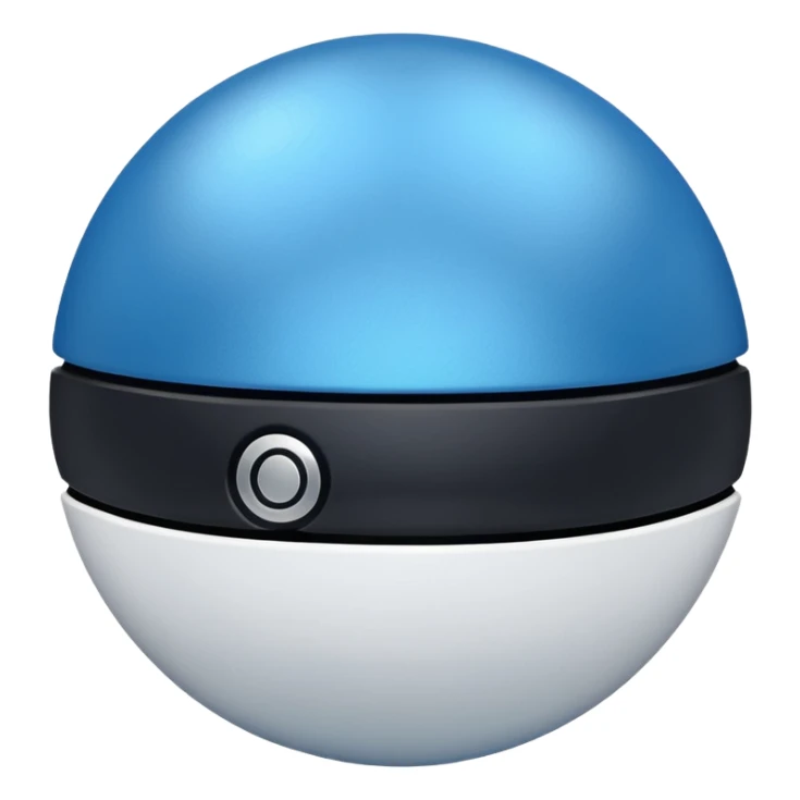 blue pokeball emoji, top half is a more saturated blue, bottom half is white, black stripe, with a metallic sheen sticker