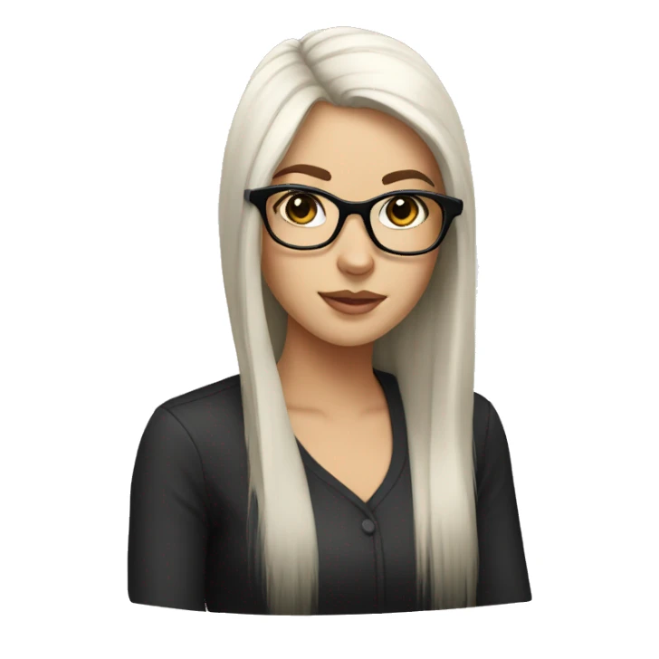 white girl, black long hair and bangs with big glasses sticker