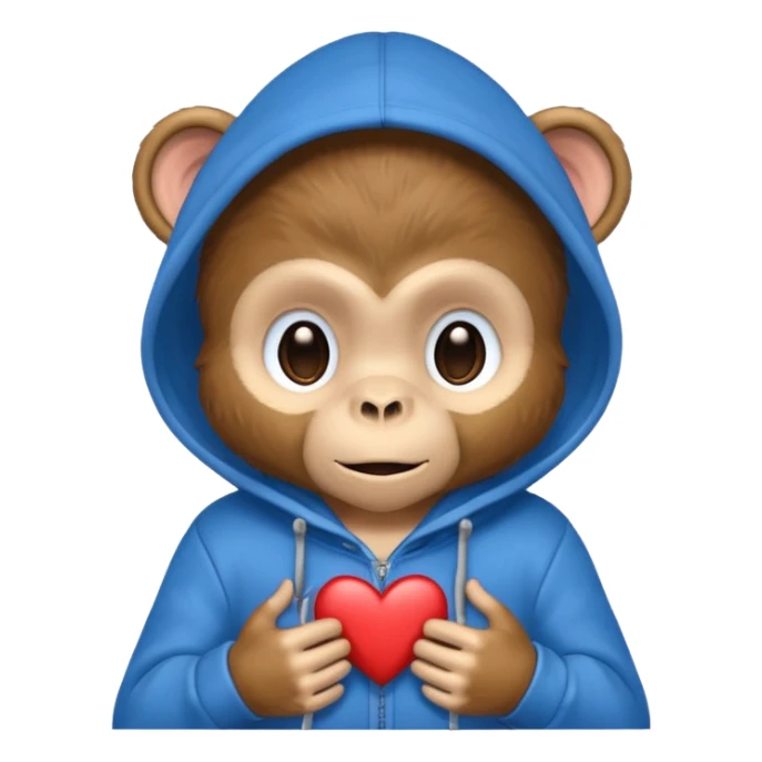 Monkey wearing a hoodie with a Little Heart on it  sticker