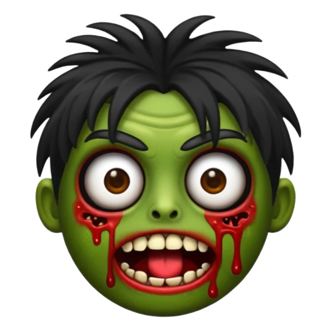 Un emojin de zumbi com cabelo comprido preto e franja sticker