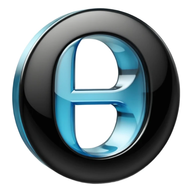 Photo of a 3d made of glass letter "О", black solid background, symmetrical sticker