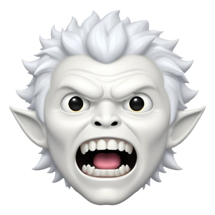 Rick Astley with white monster head that has small circular pupils and his mouth so wide open that you could only see his upper teeth ( he only has 5 upper teeth and they are large) and his clothes are very white and the background is pitch black sticker