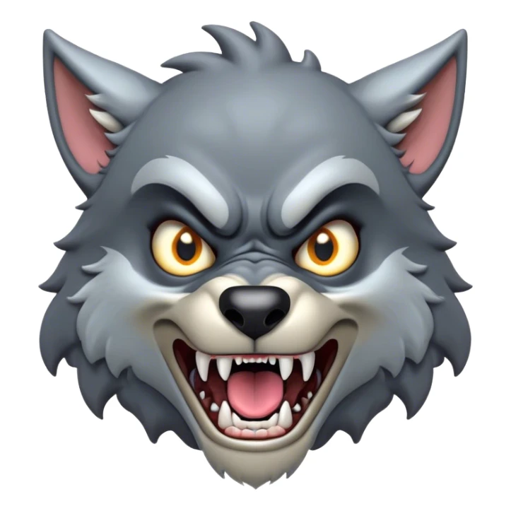 Cinematic Comical Werewolf Portrait Emoji, with a whimsically exaggerated lupine face in vivid moonlit grays and silvers, head cocked in a dramatically shocked expression with comically oversized, wide eyes and a playful snarl, simplified yet hilariously expressive, highly detailed with a soft cartoonish glowing outline capturing the mischievous humor of a werewolf mid-transformation! sticker