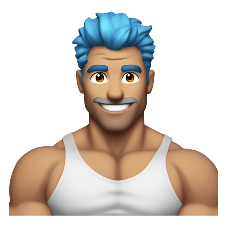 Scar on face blue hair up-do muscle man white smiling sticker