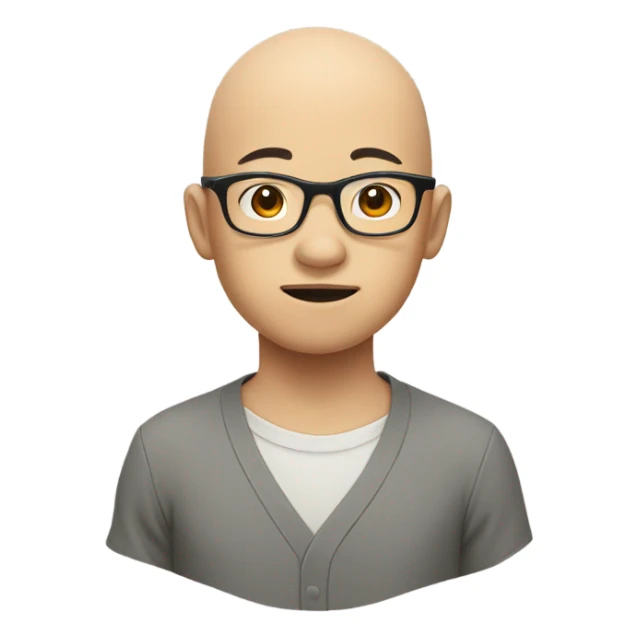  a bald Asian young boy student, in glasses, hungry sticker