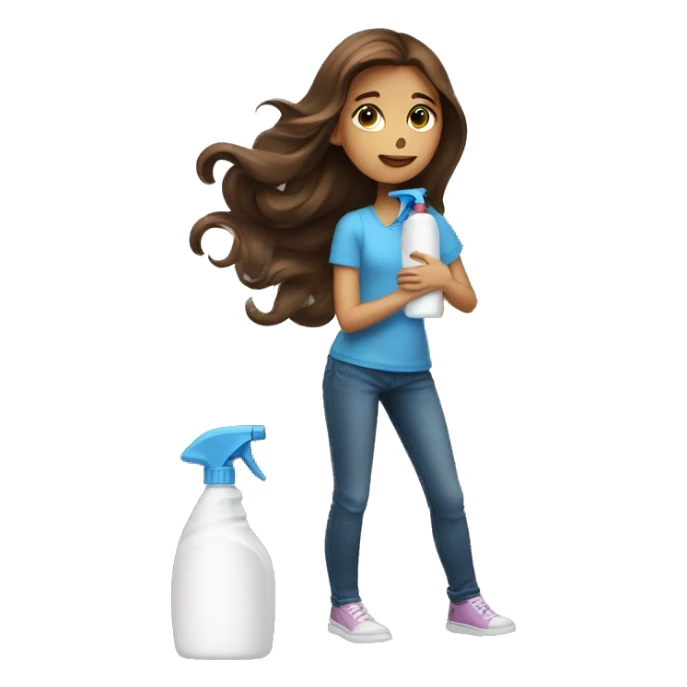Girl with long brown hair with cleaning spray bottle sticker