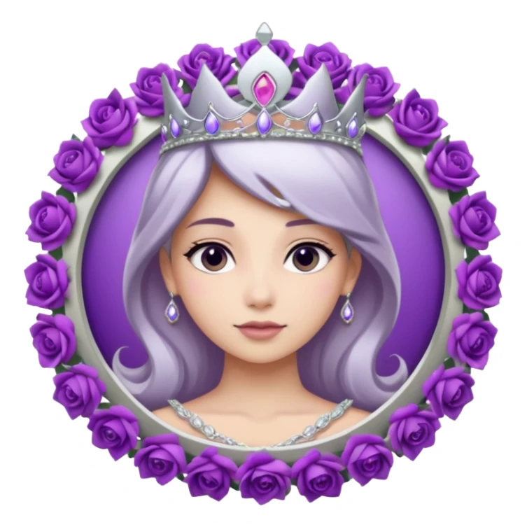 Purple shadow rose flower, silver circle plaque, silver tiara sticker
