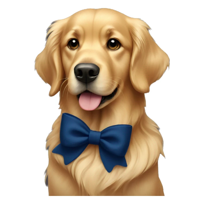 Golden retriever with a navy blue bow sticker