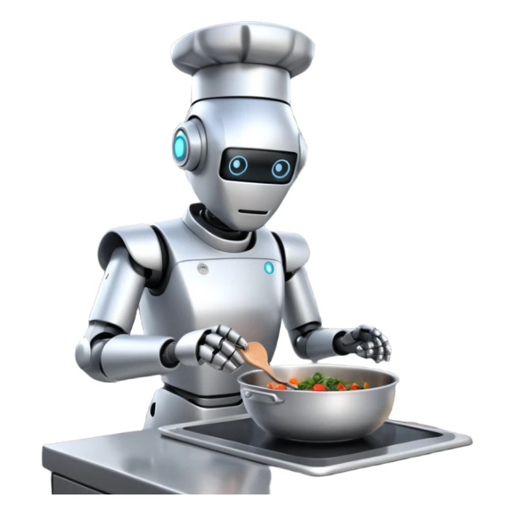 obot chef preparing a gourmet meal in a futuristic kitchen sticker