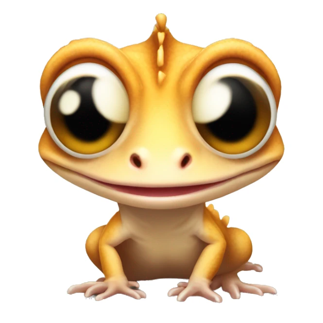 Create an adorable crested gecko emoji with big eyes and a cute, happy expression, maintaining sticker