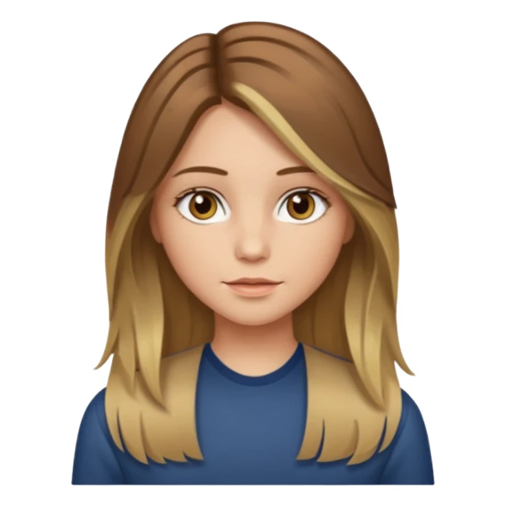 make a girl with long brown hair with blond highlights and layers with hazel eyes middle part sticker