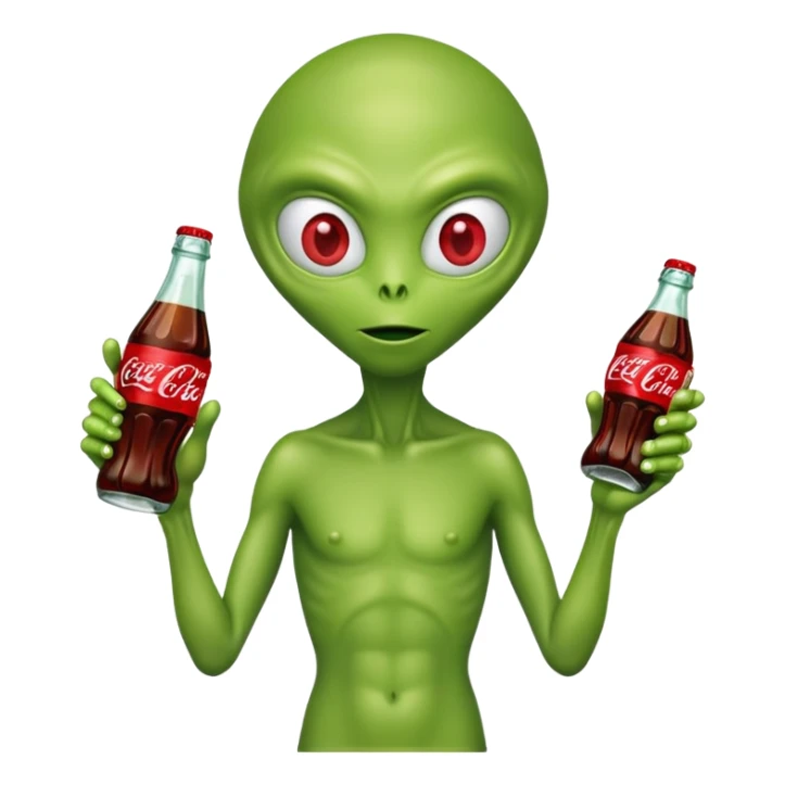 green alien holding a Coca-Cola bottle sticker