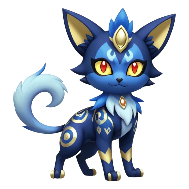 Shiny Evil mExotic Badass Colorful Ethereal Royal Mysterious Gothic Meowstic-Zorua-Litten-Noibat-Pokémon-Fakémon-hybrid-creature (full body) with pattern-markings with golden eyes sticker