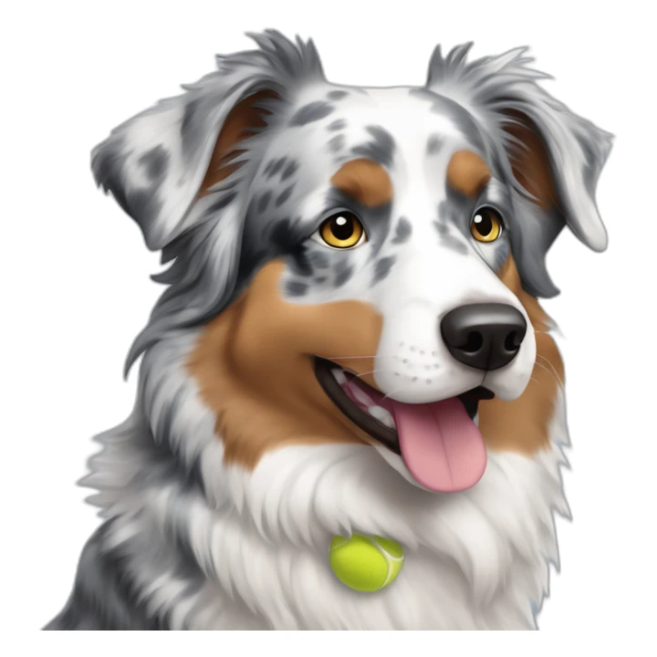 blue merle australian shepherd with tennis ball sticker
