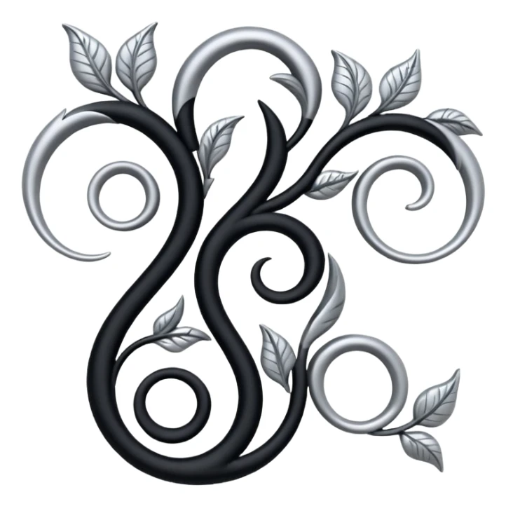 Black and silver filigree vine design, 3D, extremely detailed design sticker