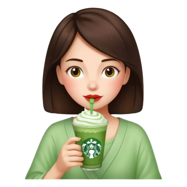 Brunette girl drinking matcha with strawberry cold foam from Starbucks  sticker