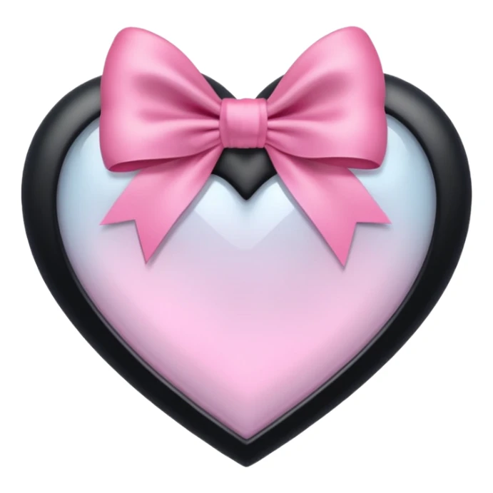 frosted glass black heart with a pink bow and heart pattern on the bow sticker