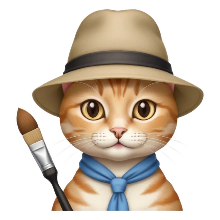cat creative artist in a hat and with a brush sticker