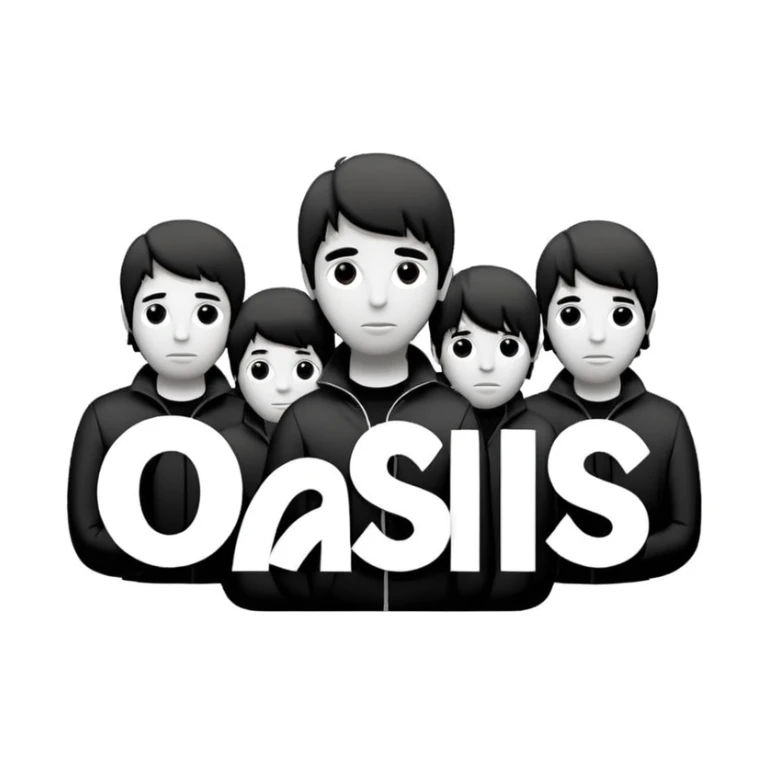 the original Oasis band logo, bold sans-serif lowercase letters, black and white, white background sticker