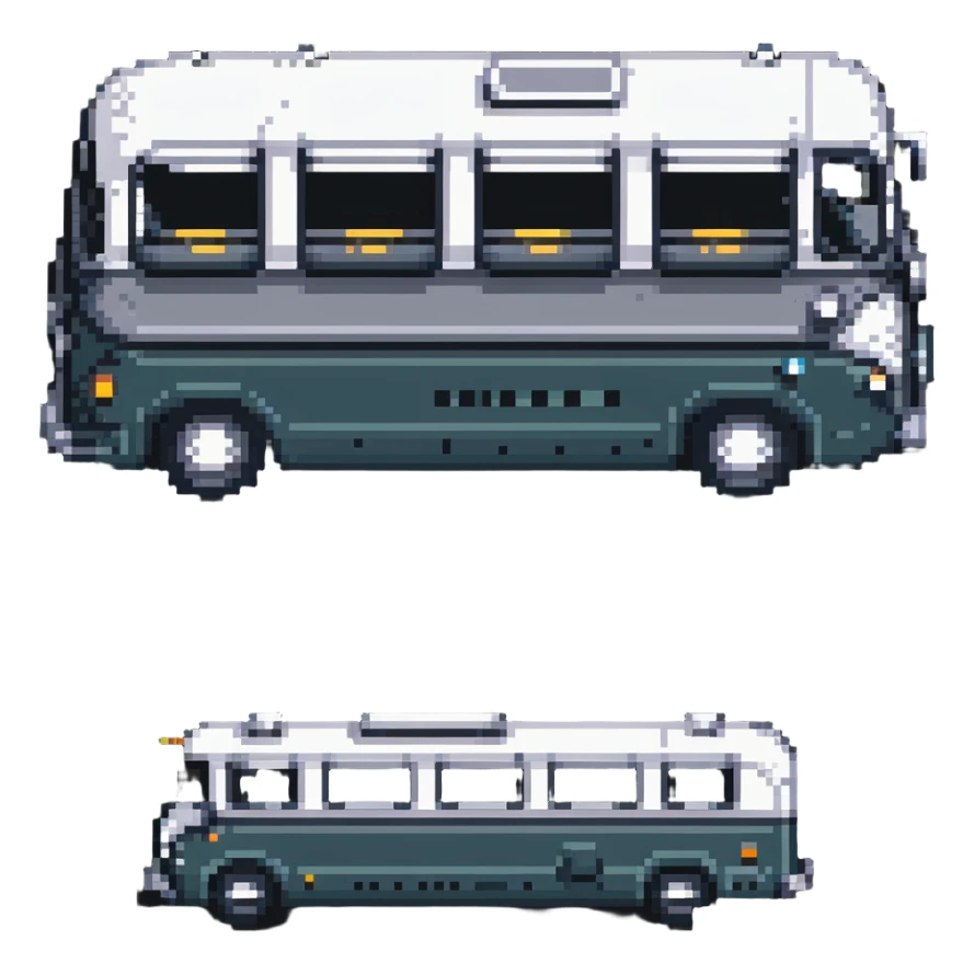 vintage greyhound coach bus from 1950s, pixel art style sticker