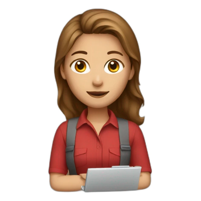 brown root hair girl working, red shirt sticker