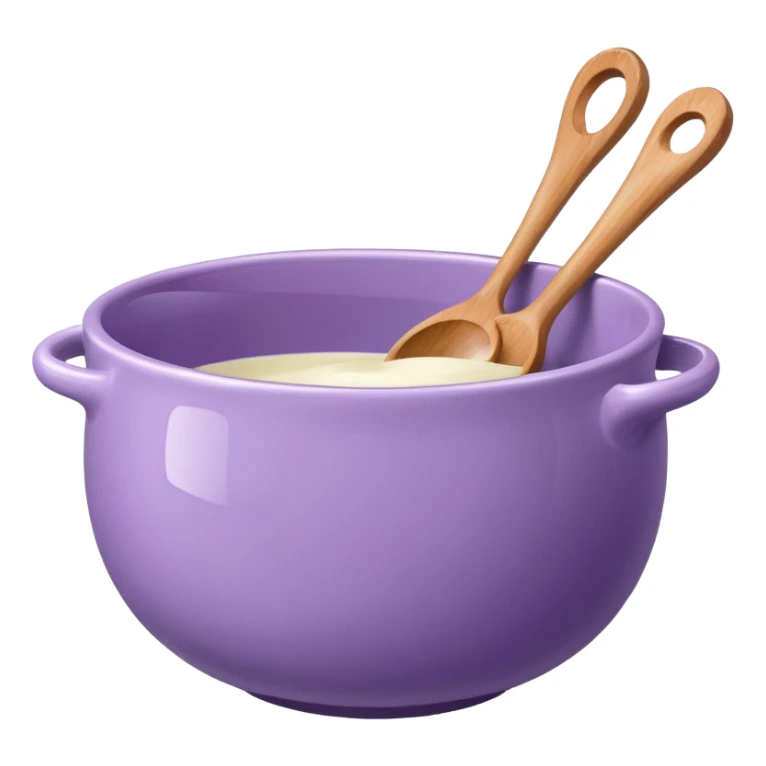 a lilac ceramic mixing bowl with a wooden spoon stirring sticker