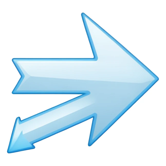 Extremely simplistic white arrow with light blue outline pointing. make the point only on one side sticker