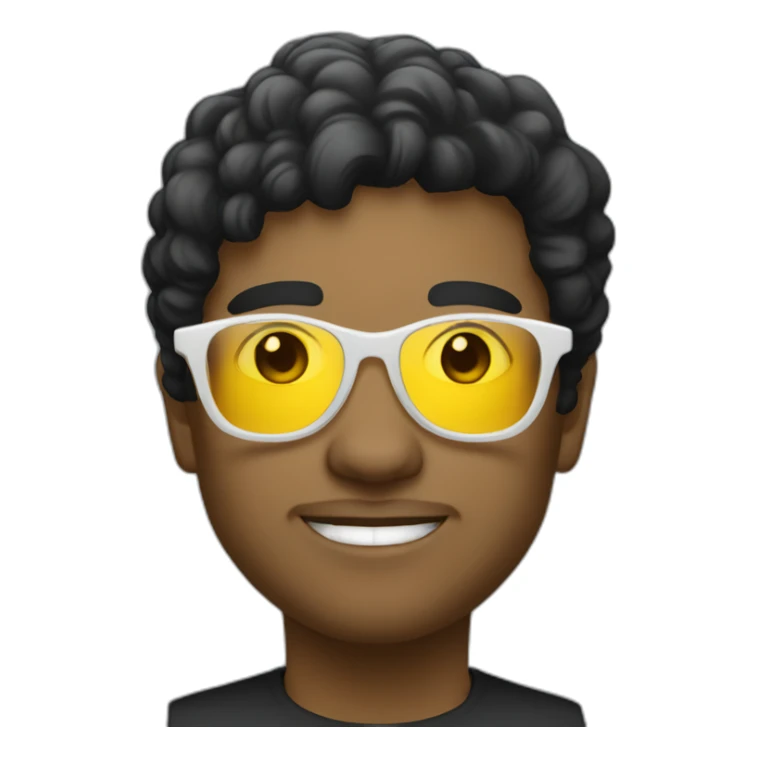 white entreprenuer with yellow tinted glasses and black hair sticker