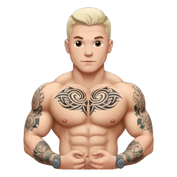 tattoo man, white skintone, more highlight the tattoo, body builder, tatto on fully chest, more tattoos on the body. sticker