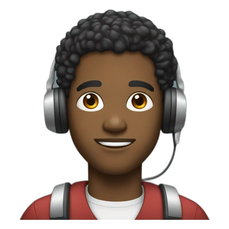 young black man with sideburns, a fade, and a short afro wearing a telephone headset sticker