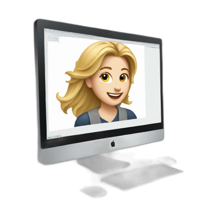 A young white woman enthusiastic artist and behind her computer sticker