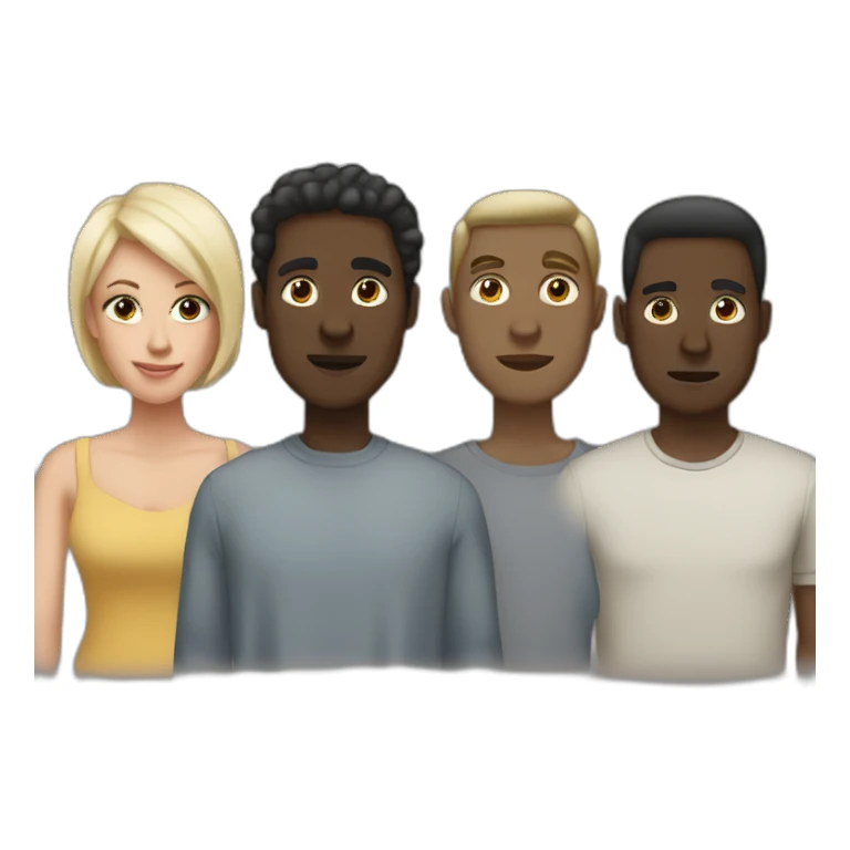 six dark-skinned men stand in a row behind a pale blonde woman sticker
