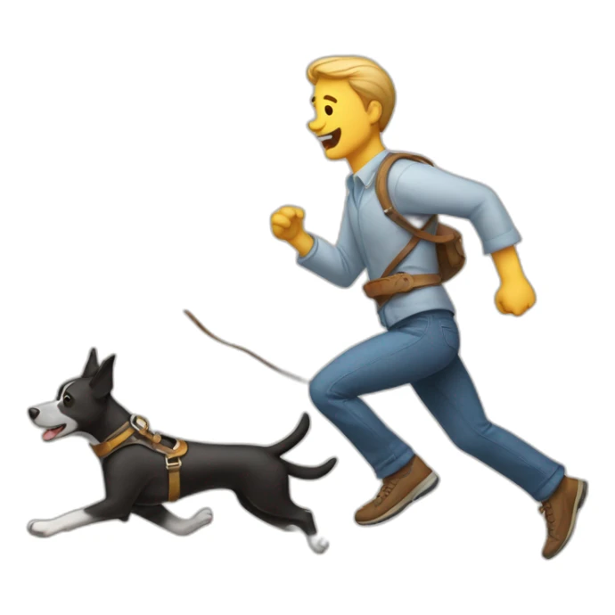 dog running with man with long belt sticker